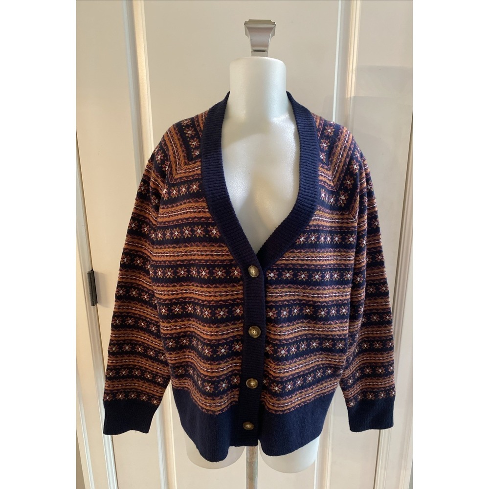 Faherty Women's Highland Fair isle Cardigan Size XL Wool‎ Organic Cotton